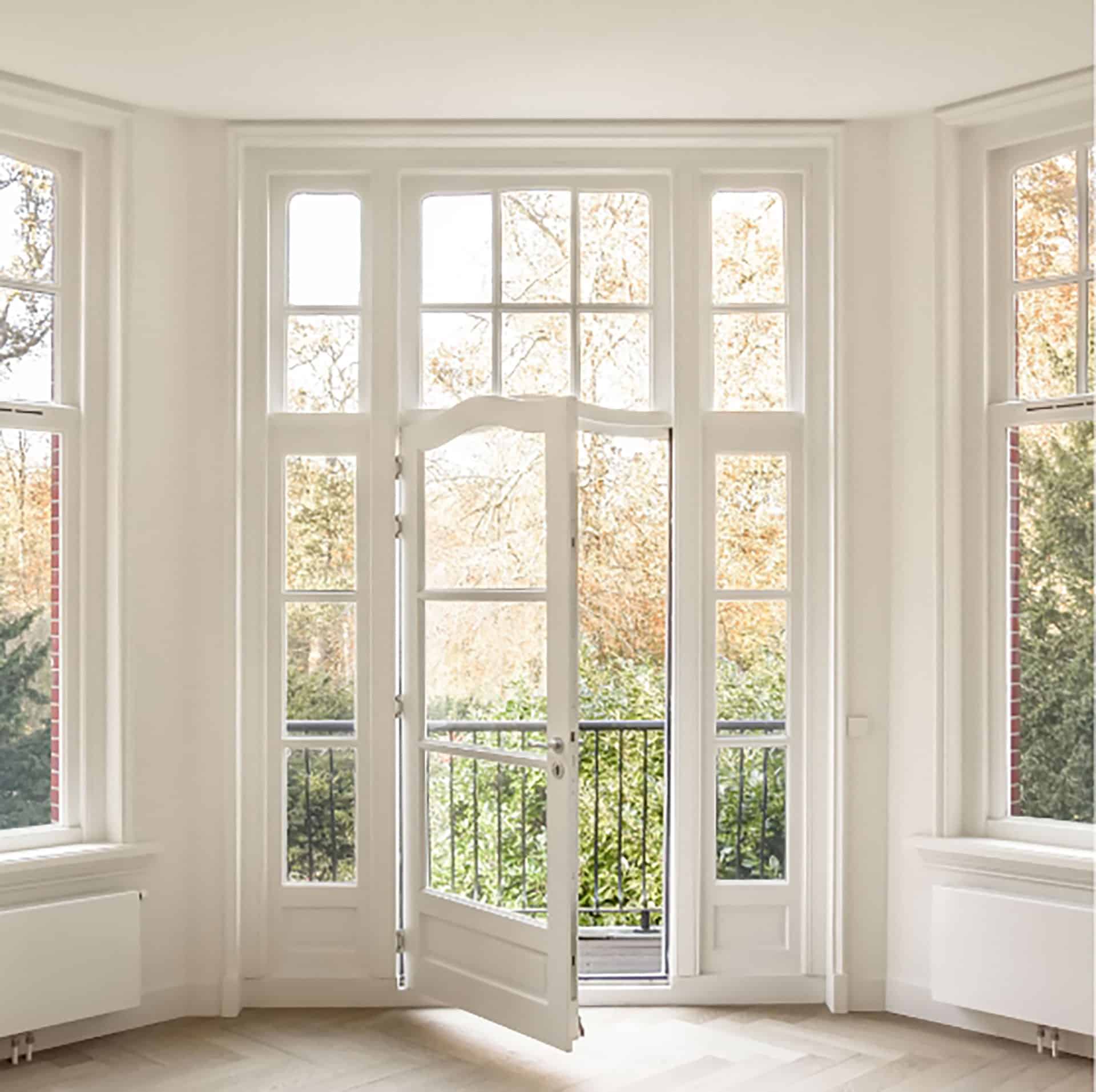 front door with window & framing windows
